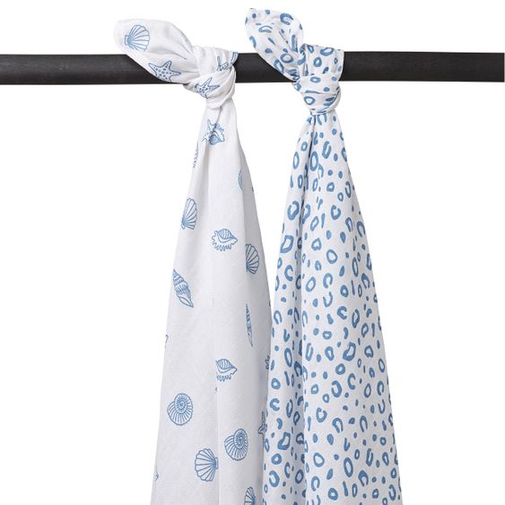 Meyco Mullwindel / Mulltuch / Pucktuch - Swaddle - 2er Pack 120 x 120 cm - Shells Denim