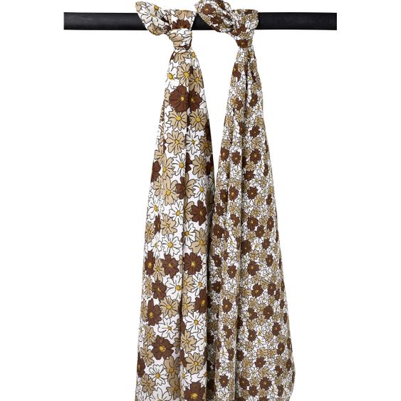 Meyco Mullwindel / Mulltuch / Pucktuch - Swaddle - 2er Pack 120 x 120 cm - Vintage Flower - Taupe
