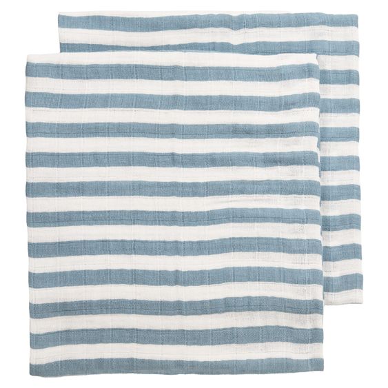 Meyco Muslin Cloth / Muslin Towel / Swaddle Wrap / Swaddle 2-Pack Muslin Pre-Washed 70 x 70 cm - Fat Stripe - Jeans Blue
