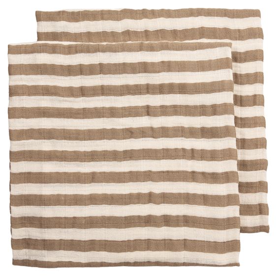 Meyco Langes En Mousseline / Langes En Mousseline / Langes D'emmaillotage / Swaddle Lot De 2 Mousseline Pré-Lavée 70 x 70 cm - Rayure Grasse - Taupe