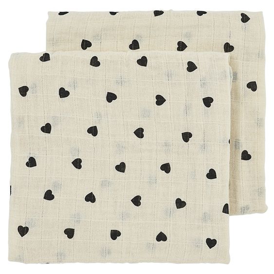 Meyco Mullwindel / Mulltuch / Pucktuch / Swaddle 2 pezzi Mussola Pre-Lavata 70 x 70 cm - Sweet Heart - Soft Sand / Black