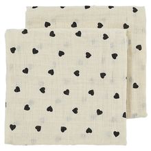 Mullwindel / Mulltuch / Pucktuch / Swaddle 2 pezzi Mussola Pre-Lavata 70 x 70 cm - Sweet Heart - Soft Sand / Black