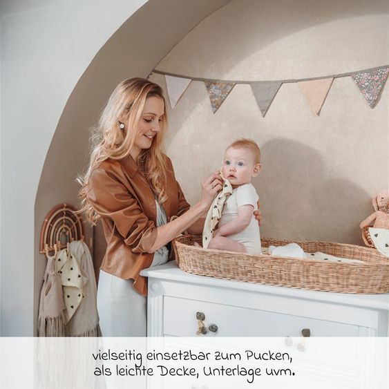 Meyco Mullwindel / Mulltuch / Pucktuch / Swaddle 2 pezzi Mussola Pre-Lavata 70 x 70 cm - Sweet Heart - Soft Sand / Black