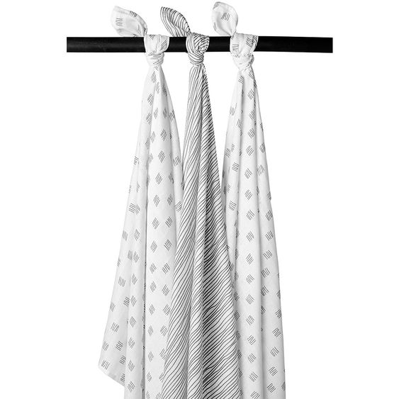 Meyco Mullwindel / Mulltuch / Pucktuch - Swaddle - 3er Pack - 120 x 120 cm - Block Stripes - Grau