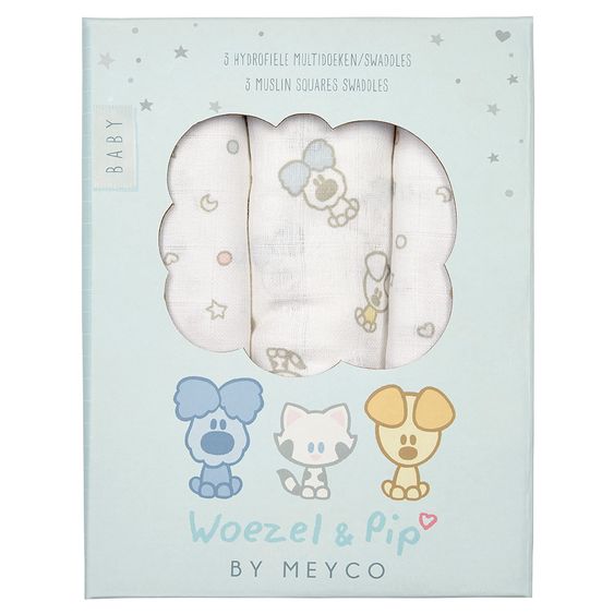 Meyco Mullwindel / Mulltuch / Pucktuch - Swaddle - 3er Pack - 120 x 120 cm - Woezel & Pip