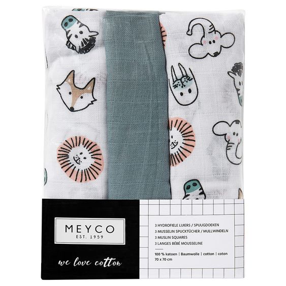 Meyco Gauze diaper / muslin cloth / puck cloth - Swaddle - 3 pack - 70 x 70 cm - Animals