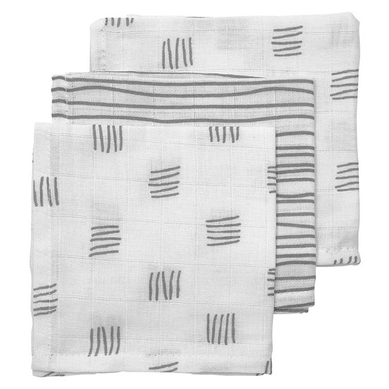 Meyco Mullwindel / Mulltuch / Pucktuch - Swaddle - 3er Pack - 70 x 70 cm - Block Stripes - Grau