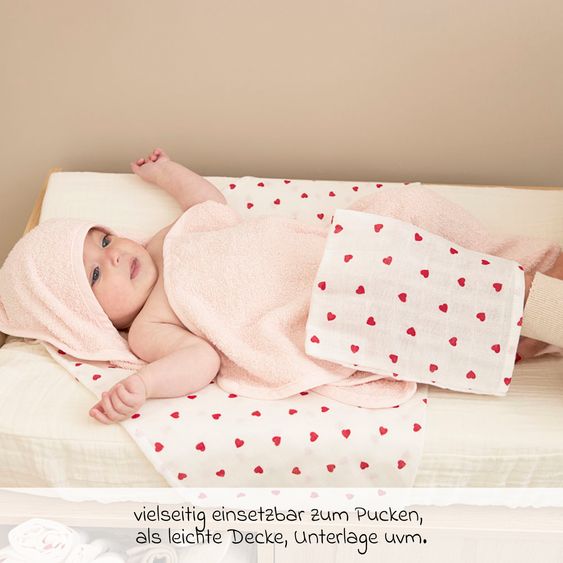Meyco Mullwindel / Mulltuch / Pucktuch / Swaddle Confezione da 3 70 x 70 cm - Sweet Heart