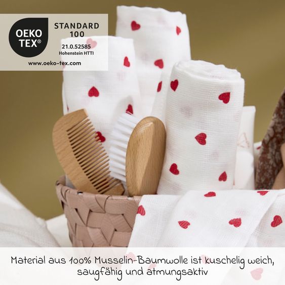 Meyco Mullwindel / Mulltuch / Pucktuch / Swaddle Confezione da 3 70 x 70 cm - Sweet Heart