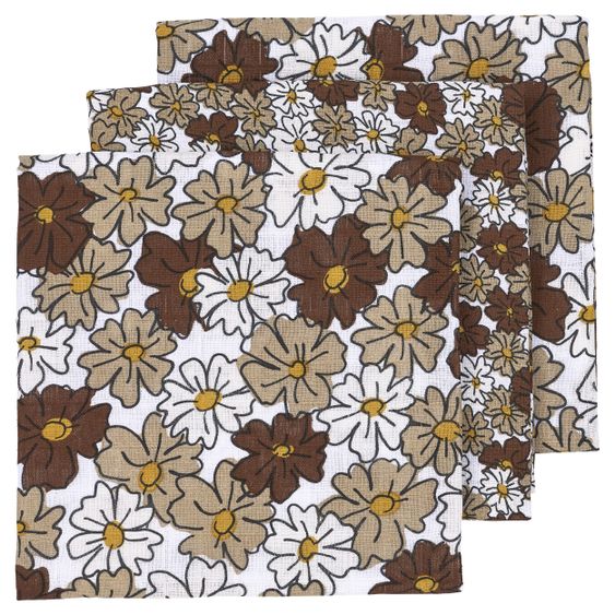 Meyco Mullwindel / Mulltuch / Pucktuch - Swaddle - 3er Pack 70 x 70 cm - Vintage Flower - Taupe