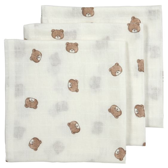 Meyco Mullwindel / Mulltuch / Pucktuch / Swaddle 3er Pack Musselin 70 x 70 cm - Bear