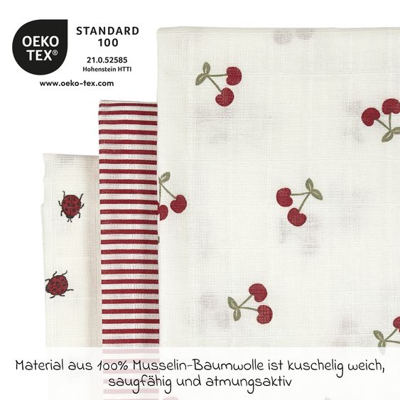 Meyco Mullwindel / Mulltuch / Pucktuch / Swaddle 3er Pack Musselin 70 x 70 cm - Girly Garden