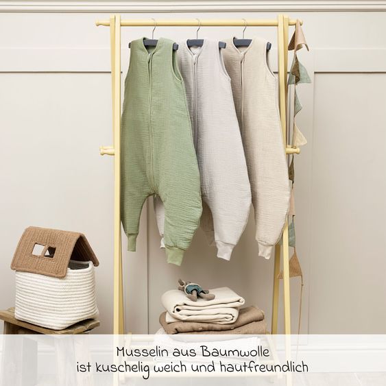 Meyco Sacco a pelo con gambe / tuta da letto in mussola imbottita - Verde oliva - misura 104 cm