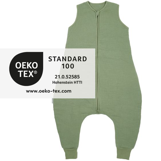 Meyco Sacco a pelo con gambe / tuta da letto in mussola imbottita - Verde oliva - misura 104 cm
