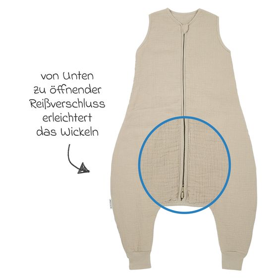 Meyco Schlafsack mit Beinen / Schlafoverall Musselin wattiert - Sand - Gr. 104 cm