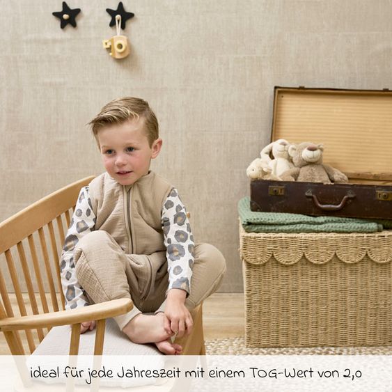 Meyco Schlafsack mit Beinen / Schlafoverall Musselin wattiert - Sand - Gr. 104 cm