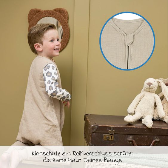 Meyco Schlafsack mit Beinen / Schlafoverall Musselin wattiert - Sand - Gr. 80 cm