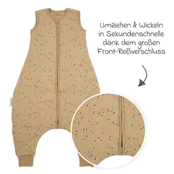 Meyco Schlafsack mit Beinen / Schlafoverall - Rib Mini Spot - Toffee Melange - Gr. 80 cm