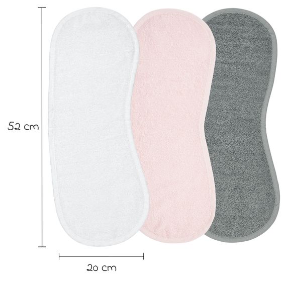 Meyco Burp cloth 3-pack 52 x 20 cm - White, Light Pink & Grey