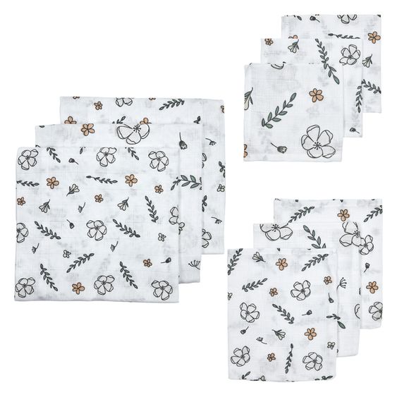 Meyco Starter Set 9-tlg. Mulltücher aus Bio-Baumwolle - Floral