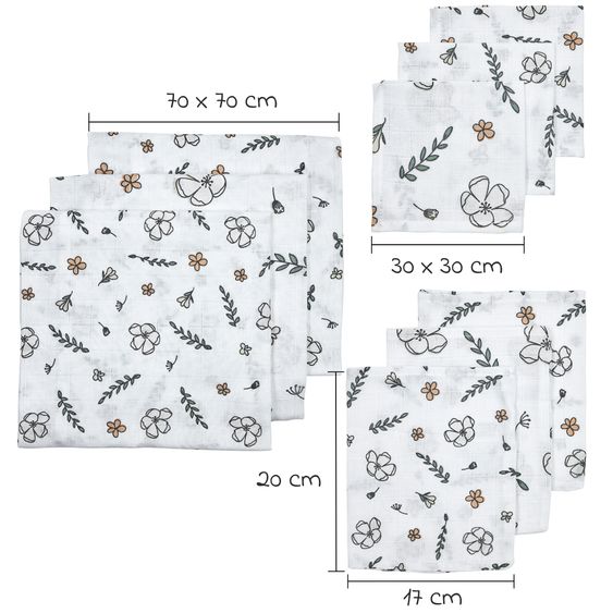 Meyco Starter Set 9-tlg. Mulltücher aus Bio-Baumwolle - Floral