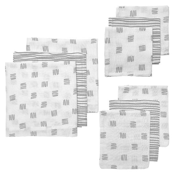 Meyco Starter Set 9-tlg. Mulltücher - Block Stripes - Grau