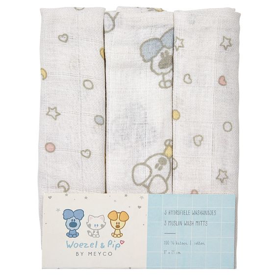 Meyco Waschhandschuh - 3er Pack - 20 x 14 cm - Woezel & Pip