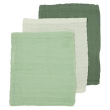 Waschhandschuh 3er Pack Musselin 20 x 17 cm - OffWhite / Soft Green / Forest Green