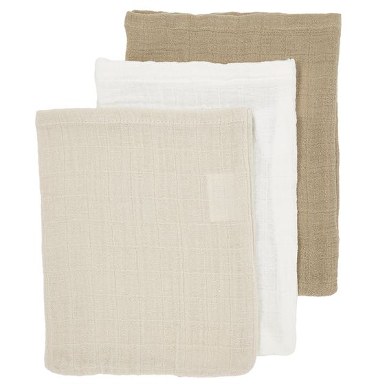 Meyco Waschhandschuh 3er Pack Musselin 20 x 17 cm - OffWhite / Soft Sand / Taupe