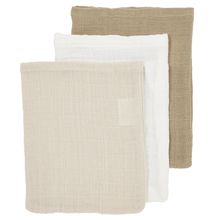 Waschhandschuh 3er Pack Musselin 20 x 17 cm - OffWhite / Soft Sand / Taupe