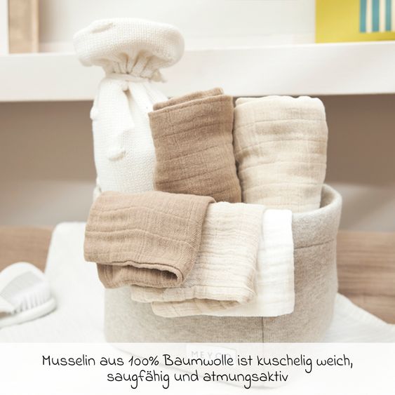 Meyco Waschhandschuh 3er Pack Musselin 20 x 17 cm - OffWhite / Soft Sand / Taupe