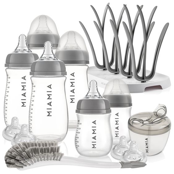 MiaMia 13-piece starter set / bottle set - 6 PP bottles + teat + milk powder scoop + bottle brush + drip stand