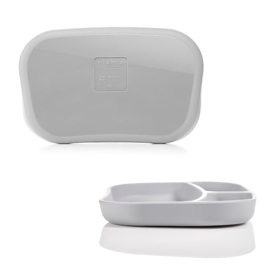 MiaMia 5-pc. Weaning Set - Silicone Plate + Cutlery (2 Spoons & 2 Forks) - Grey