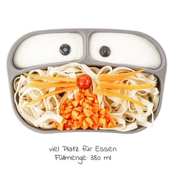 MiaMia 5-pc. Weaning Set - Silicone Plate + Cutlery (2 Spoons & 2 Forks) - Grey