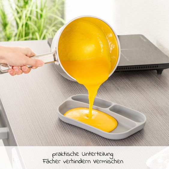 MiaMia 5-pc. Weaning Set - Silicone Plate + Cutlery (2 Spoons & 2 Forks) - Grey