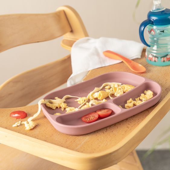MiaMia 5-pc. Weaning Set - Silicone Plate + Cutlery (2 Spoons & 2 Forks) - Rose