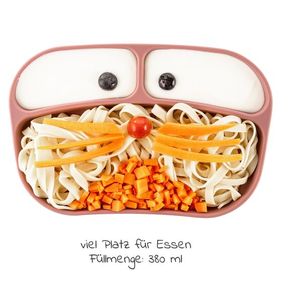 MiaMia 5-pc. Weaning Set - Silicone Plate + Cutlery (2 Spoons & 2 Forks) - Rose