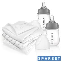 5-tlg. PP-Flaschen-Set 140 ml mit Silikon-Trinksauger Gr. S + 3 Spucktücher