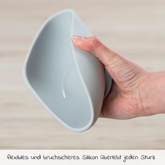 MiaMia 6-pcs. Weaning Set - 2 Silicone Bowls + Cutlery (2 Spoons & 2 Forks) - Petrol / Light Grey