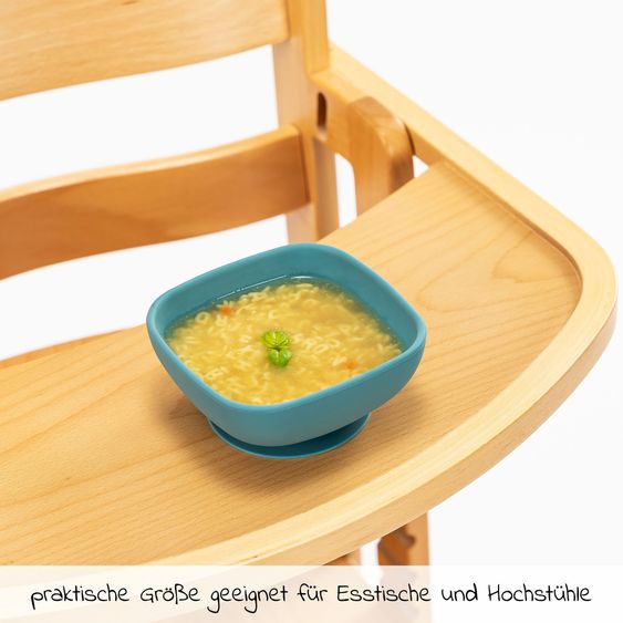 MiaMia 6-pcs. Weaning Set - 2 Silicone Bowls + Cutlery (2 Spoons & 2 Forks) - Petrol / Light Grey