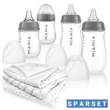 7-tlg. PP-Flaschen-Set mit Silikon-Trinksauger Gr. S + 3 Spucktücher