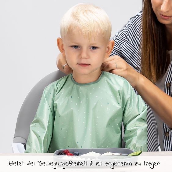 MiaMia 8-pc. Weaning Complete Set - 3 Sleeveless Bibs + Silicone Plate + Cutlery (2 Spoons & 2 Forks) - Green / Rose