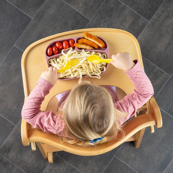 MiaMia 8-pc. Weaning Complete Set - 3 Sleeveless Bibs + Silicone Plate + Cutlery (2 Spoons & 2 Forks) - Green / Rose