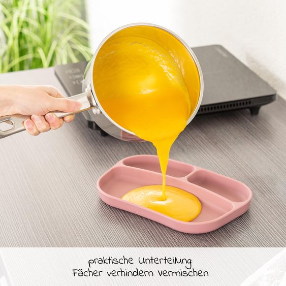 MiaMia 8-pc. Weaning Complete Set - 3 Sleeveless Bibs + Silicone Plate + Cutlery (2 Spoons & 2 Forks) - Green / Rose