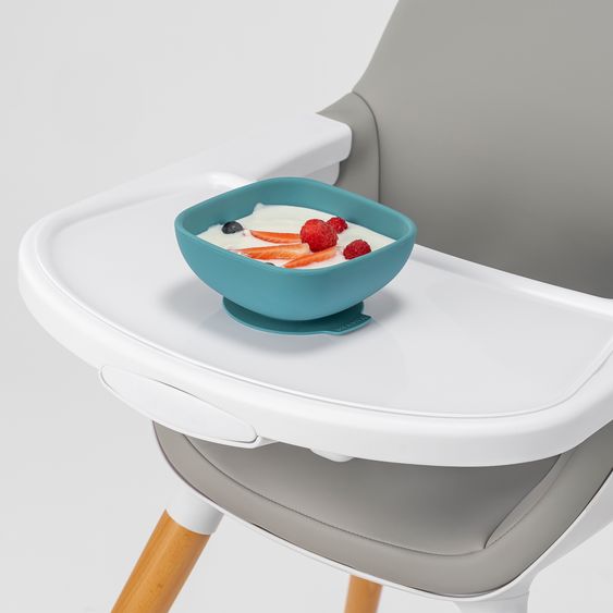 MiaMia 8-pcs Feeding Trainer Set - 2 Silicone Bowls + Cutlery (2 Spoons, 2 Forks & 2 Knives) - Petrol / Light Grey