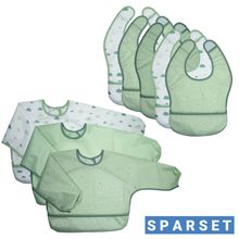 Set De 8 Bavoirs - 3 Bavoirs Manches + 5 Bavoirs Velcro - Vert