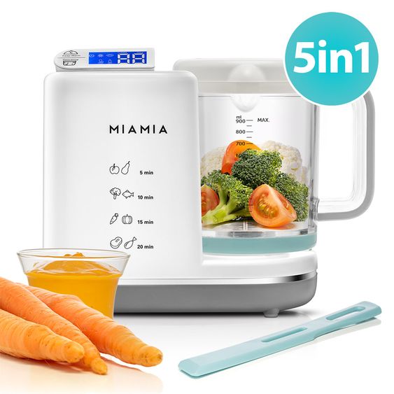 MiaMia Babynahrungszubereiter 5-in-1 (Dampfgaren, Mixen, Erwärmen, Warmhalten, Sterilisieren)
