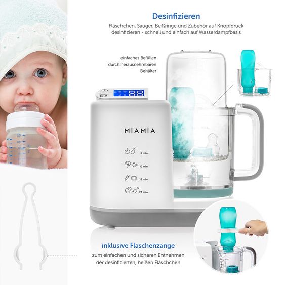 MiaMia Babynahrungszubereiter 5-in-1 (Dampfgaren, Mixen, Erwärmen, Warmhalten, Sterilisieren)