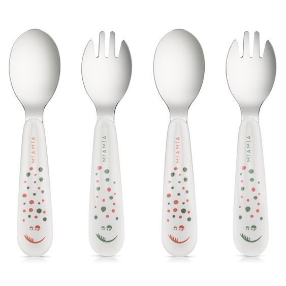 MiaMia Esslern Besteck-Set 4-teilig mit ergonomsichen Griffen - Punkte - Weiß