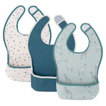 Lätzchen 3er Pack - Giraffe / Punkte / Uni - Grün / Greige